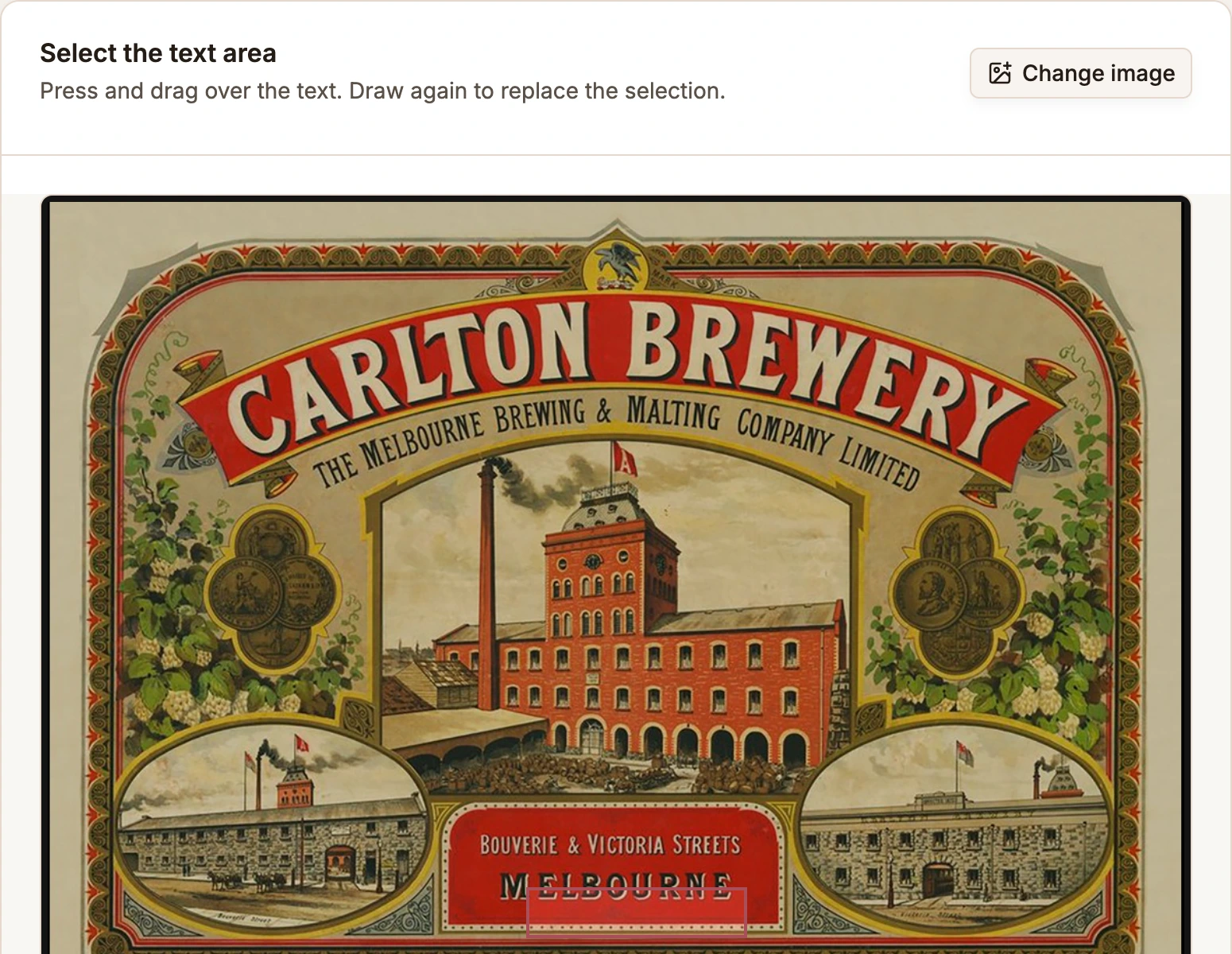 A poster with its text area boxed for editing